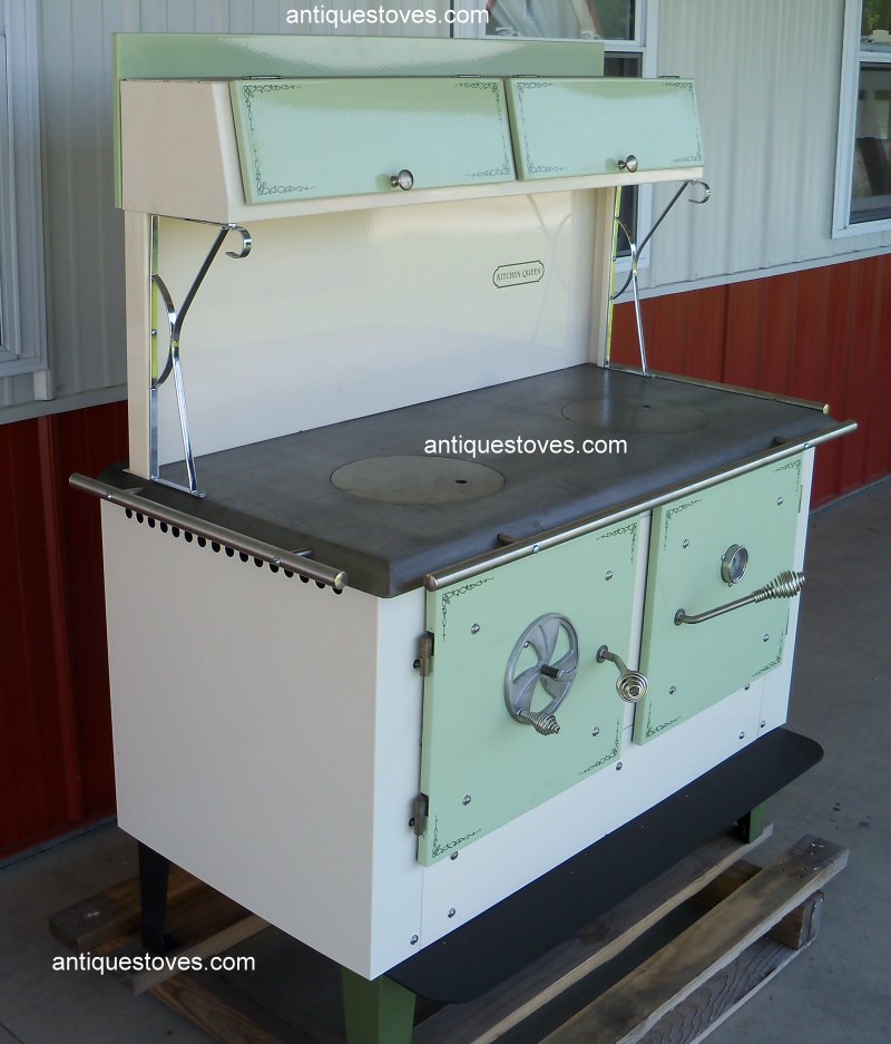 Kitchen Queen Wood Cook Stove, Green and Cream