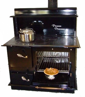 Pioneer Princess cook stove, Pioneer Princess cookstove, Front Load door, Front Ash Door